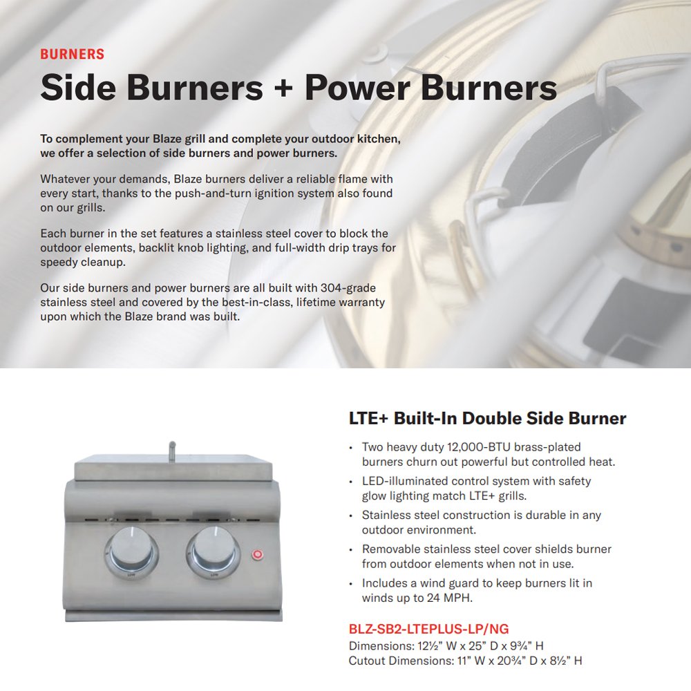 Built-in double side burner shown with two control knobs and cover stem
