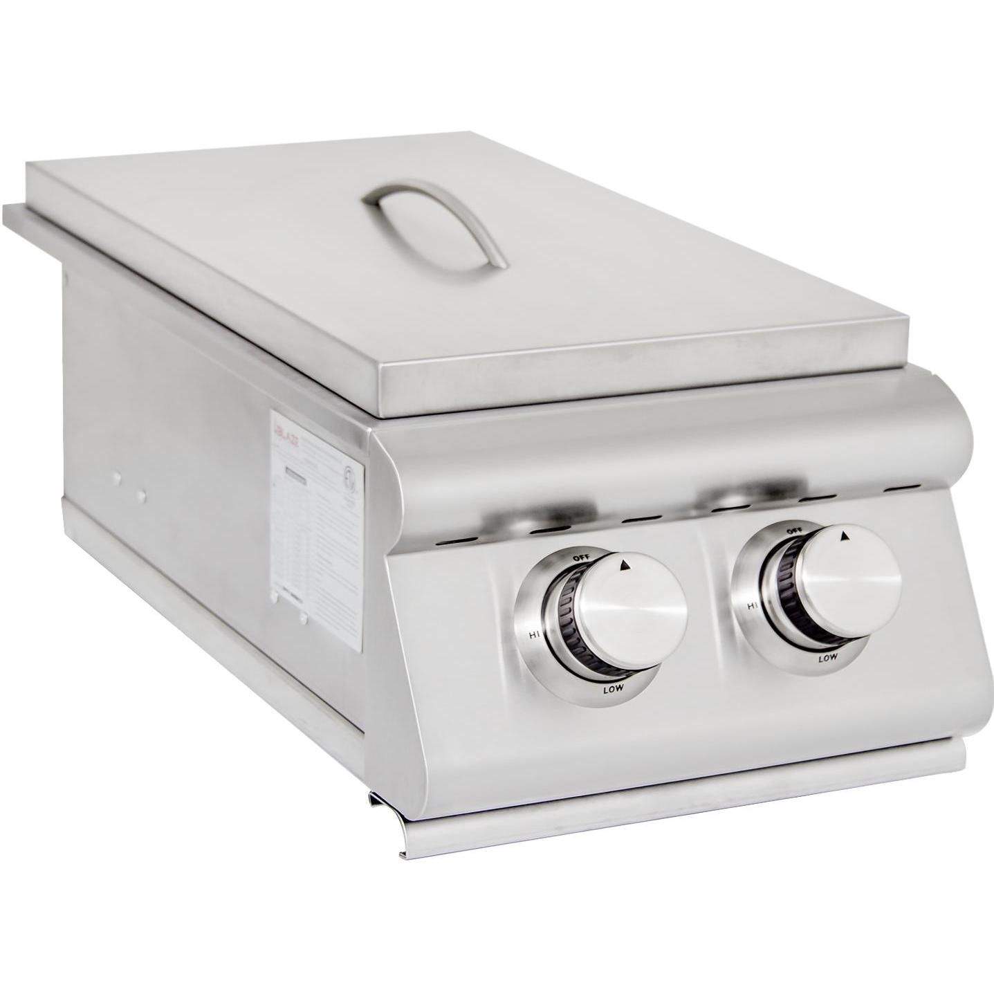 Two-burner grill burner with stainless steel cover and two control knobs