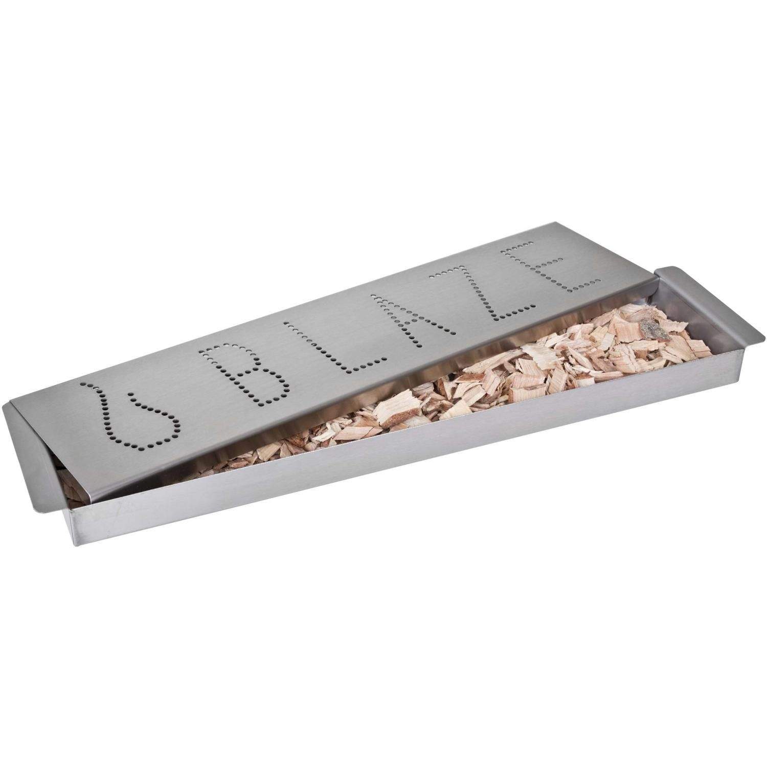 Stainless steel smoker box for gas grill, open tray with wood chips inside