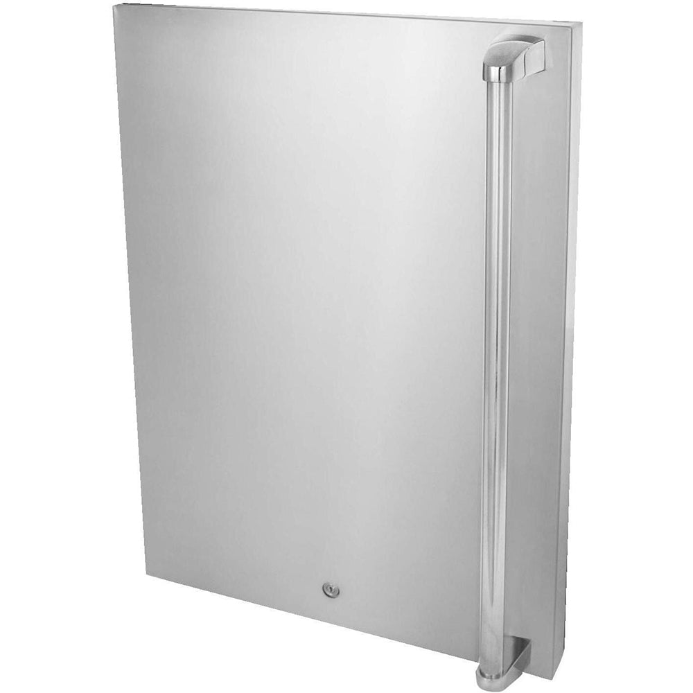 Left-hinged stainless steel refrigerator door upgrade with hinge hardware