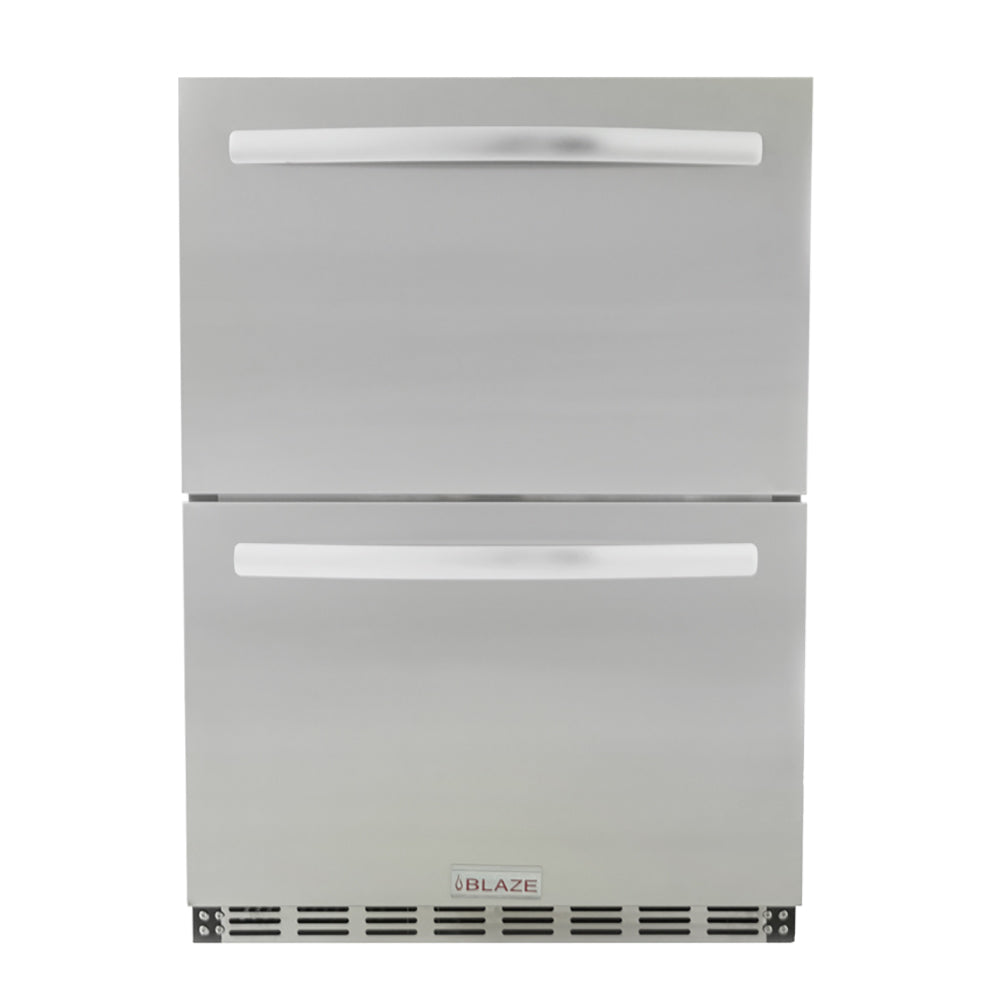 Blaze stainless steel outdoor double drawer refrigerator, front view