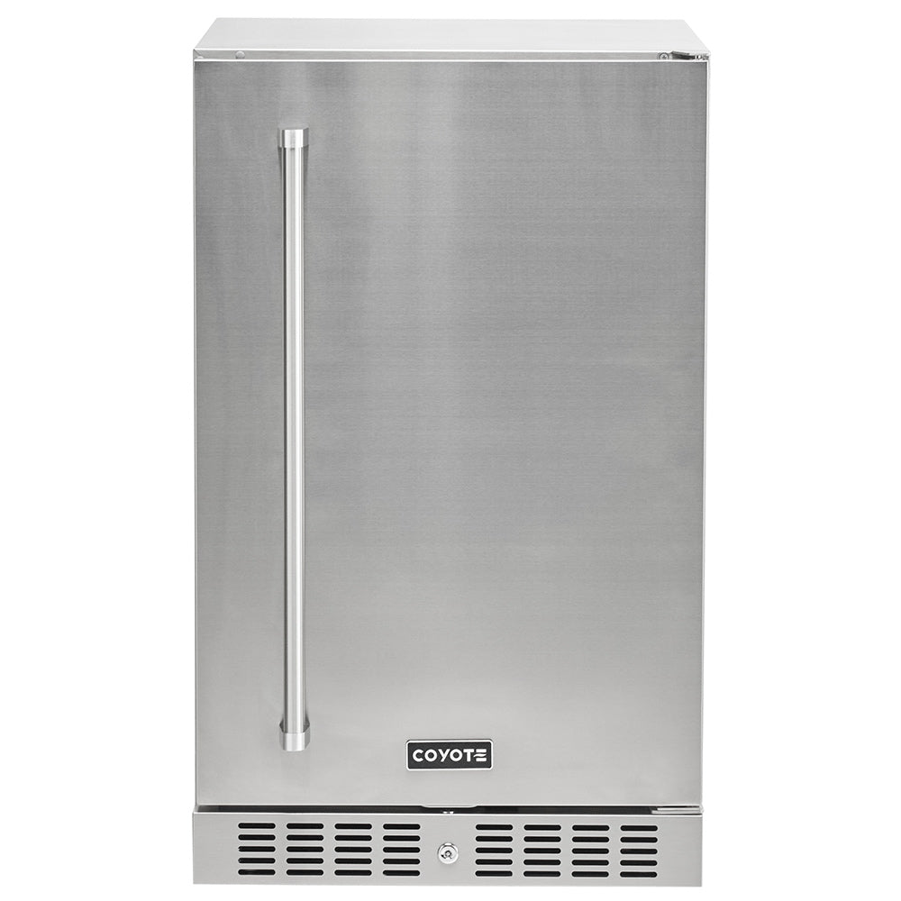 21-inch stainless steel refrigerator with vertical handle and front vented grille