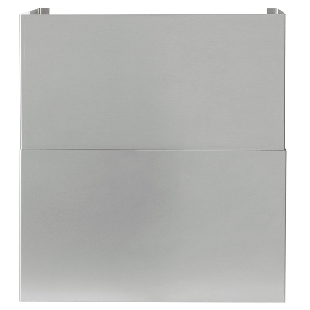 Stainless steel flue extension, rectangular top and bottom panels with corner tabs