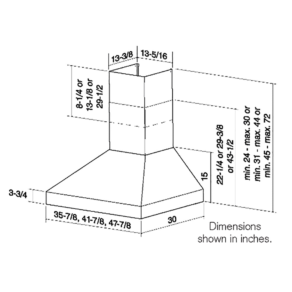 Flue extension dimension diagram with measurements in inches