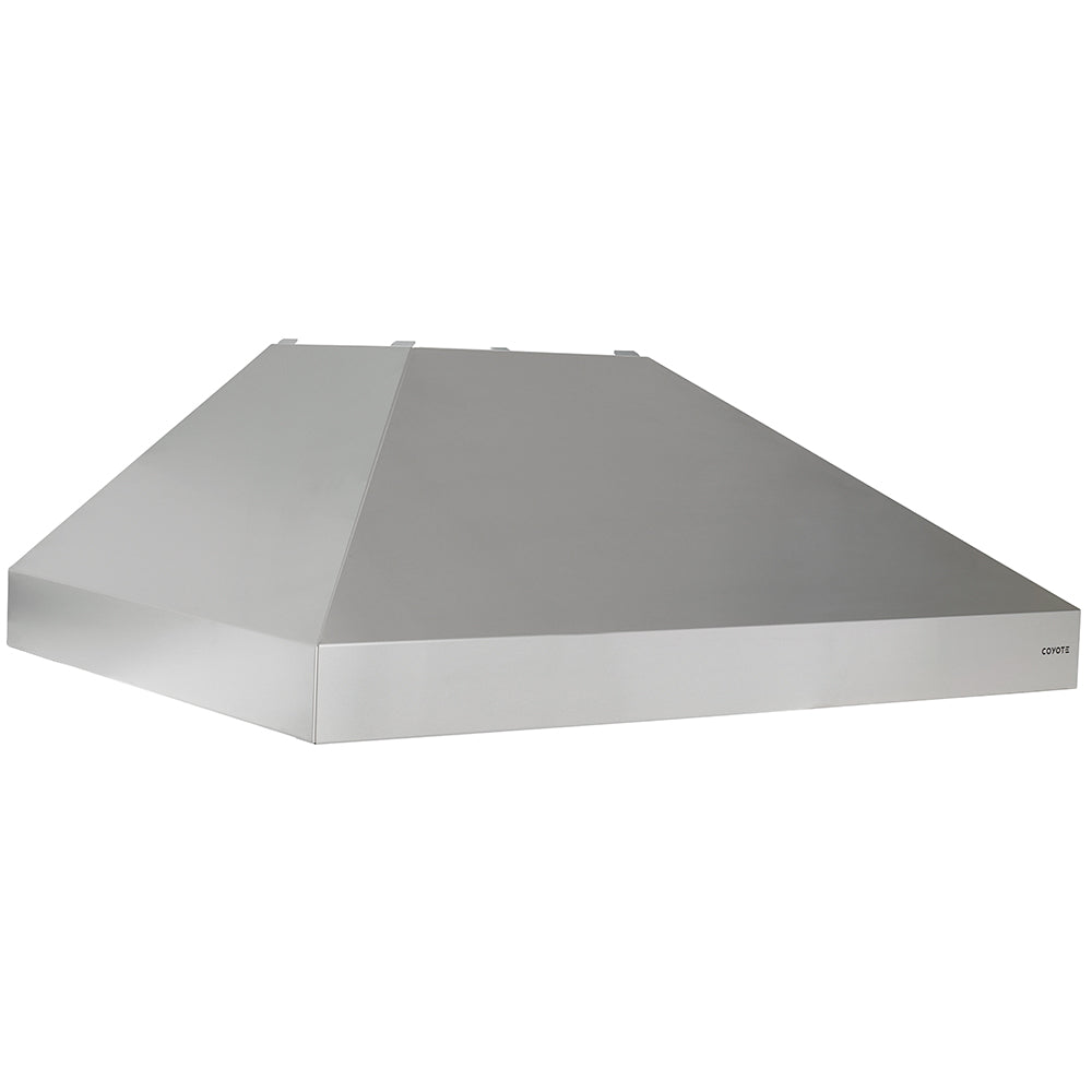 Stainless steel vent hood with angled canopy and low-profile front