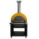 Wood-fired pizza oven on cart with matte black base and yellow dome