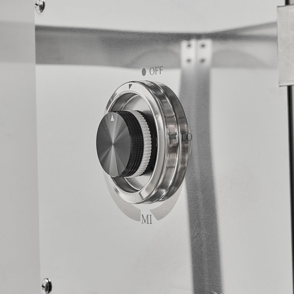 Stainless steel control knob with OFF and MI markings