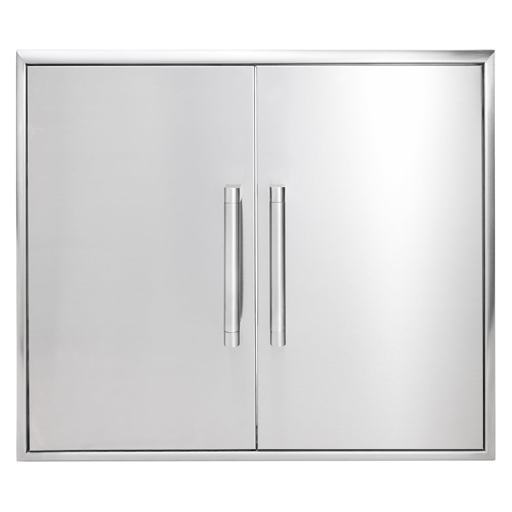Coyote stainless steel double access doors, hinged center seam, tubular handles