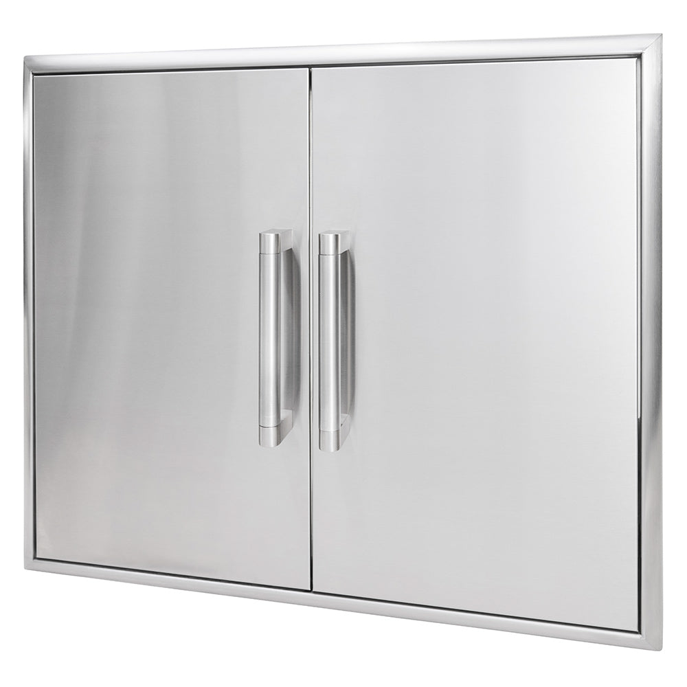 Coyote stainless steel double access doors with vertical tubular handles and frame