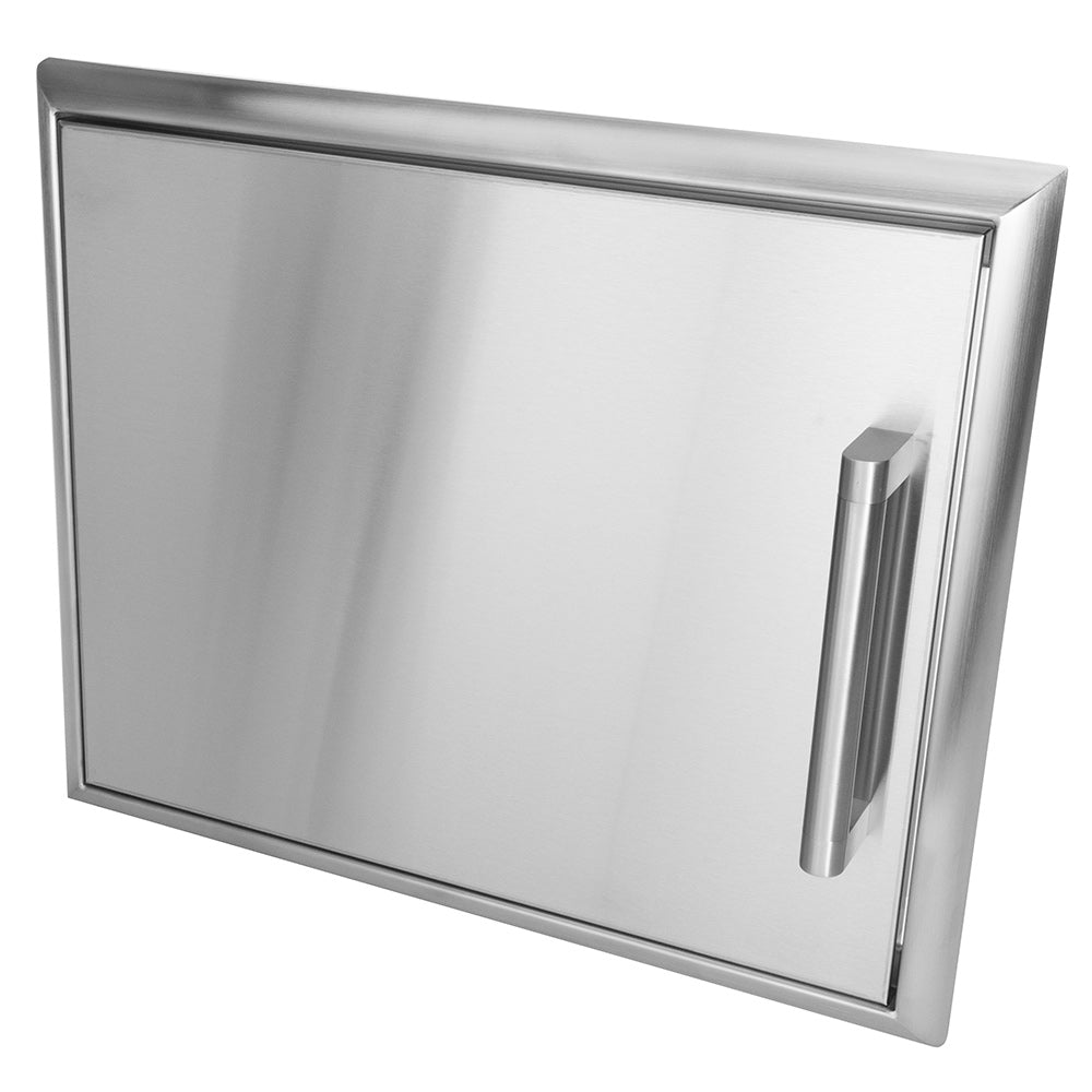 Stainless steel single access door with rectangular frame and vertical pull handle