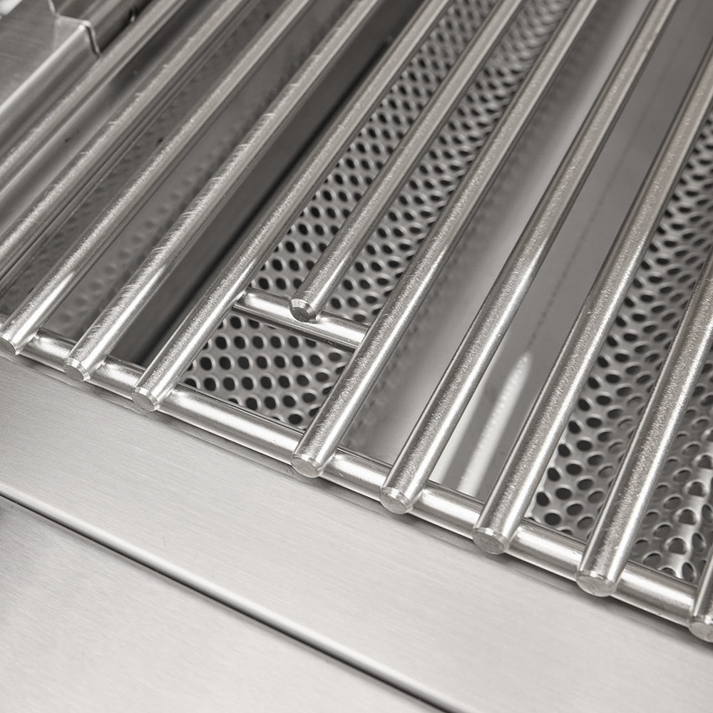 Stainless steel gas grill cooking grates with parallel bars and raised drip channels