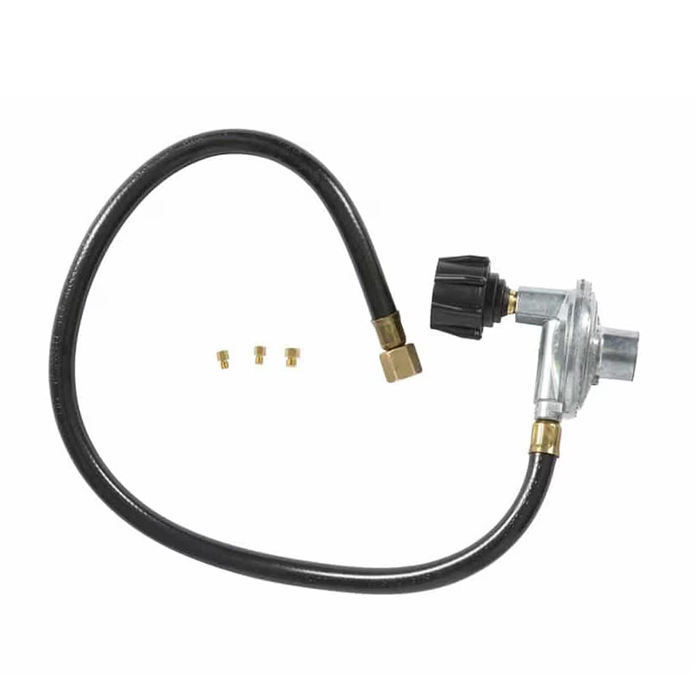 Gas grill conversion kit hose with black rubber tubing and brass fittings