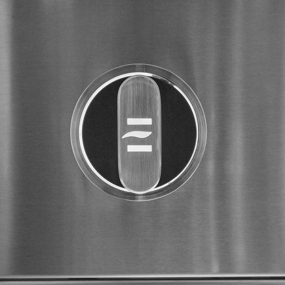 Stainless steel gas grill control dial with flame icon