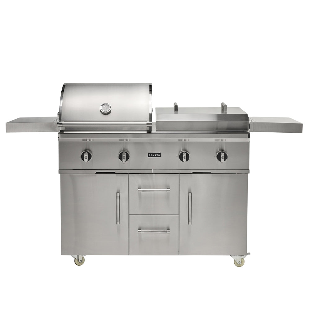 Coyote Stainless Steel Freestanding 50-Inch Gas and Flat Top Combo Grill