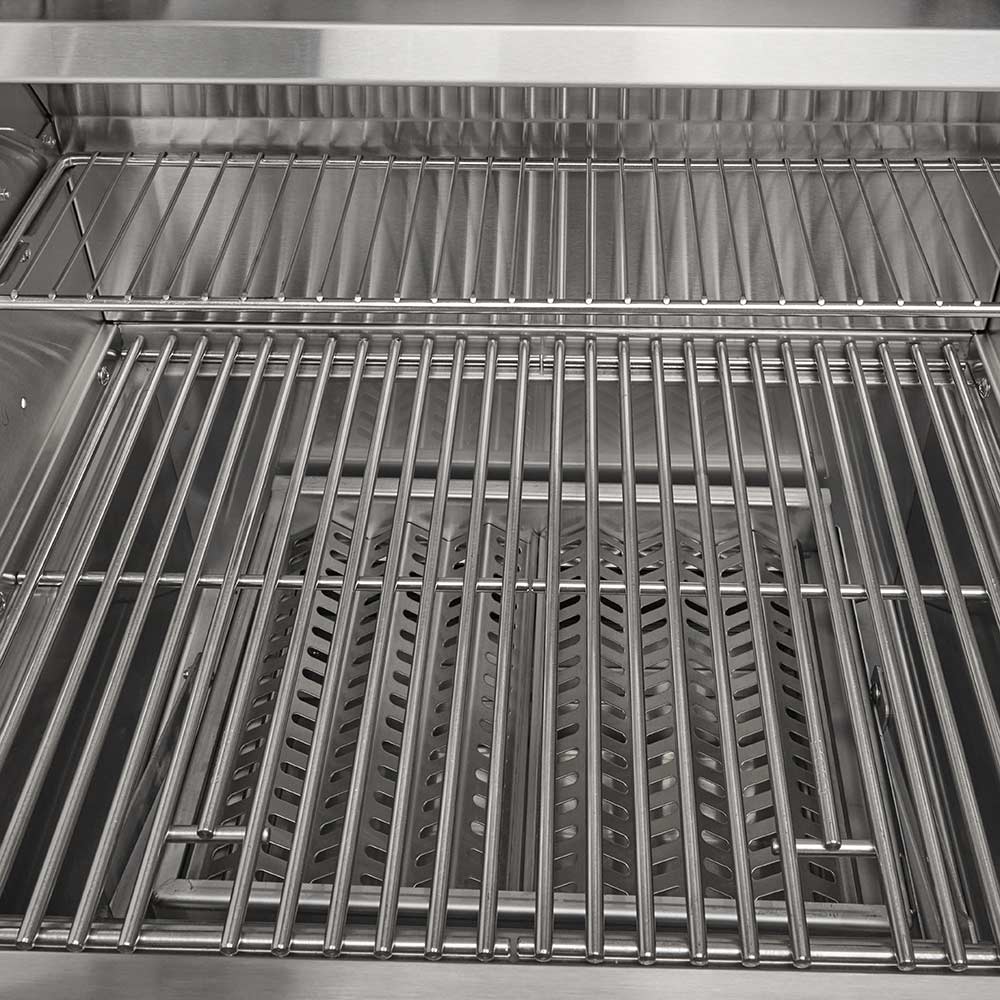 Stainless steel grill grate bed with parallel metal bars