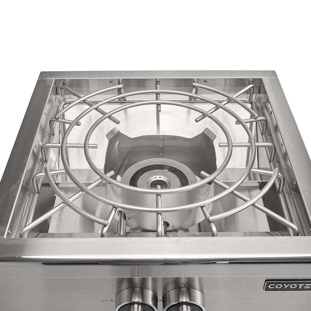 Stainless steel built-in power burner with circular grate over open burner