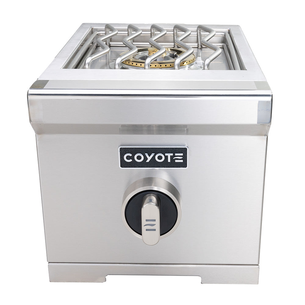 Stainless steel built-in single side burner with control knob and front badge