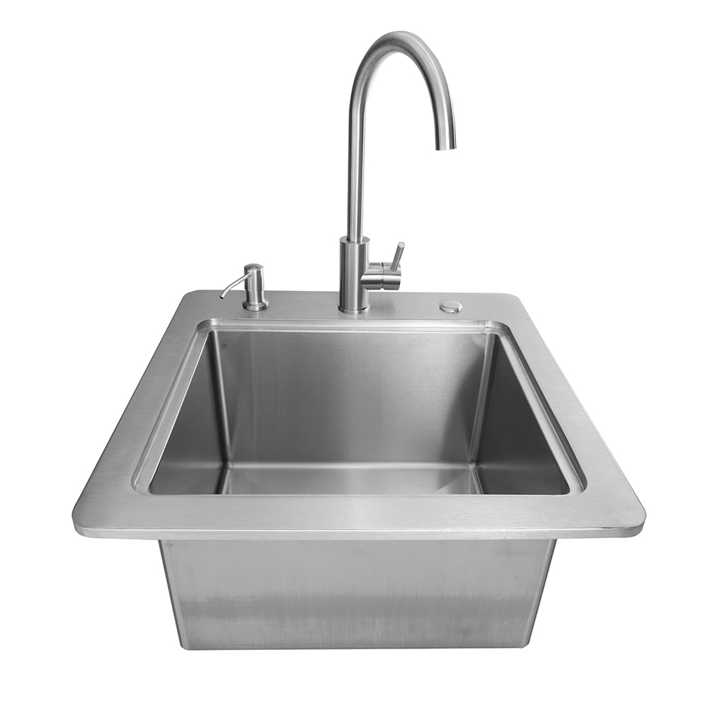 Stainless steel drop-in sink with tall gooseneck faucet