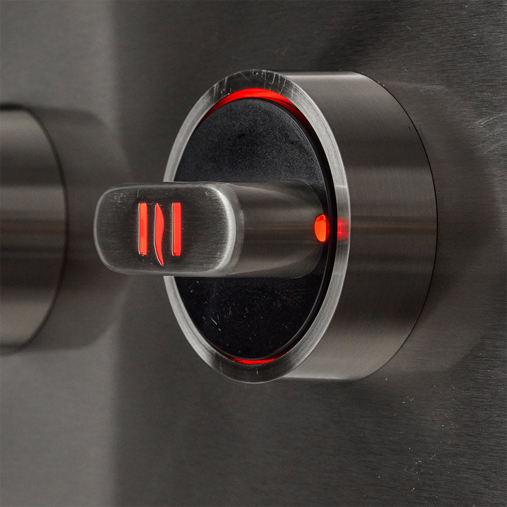 Lit stainless steel control knob with red indicator light