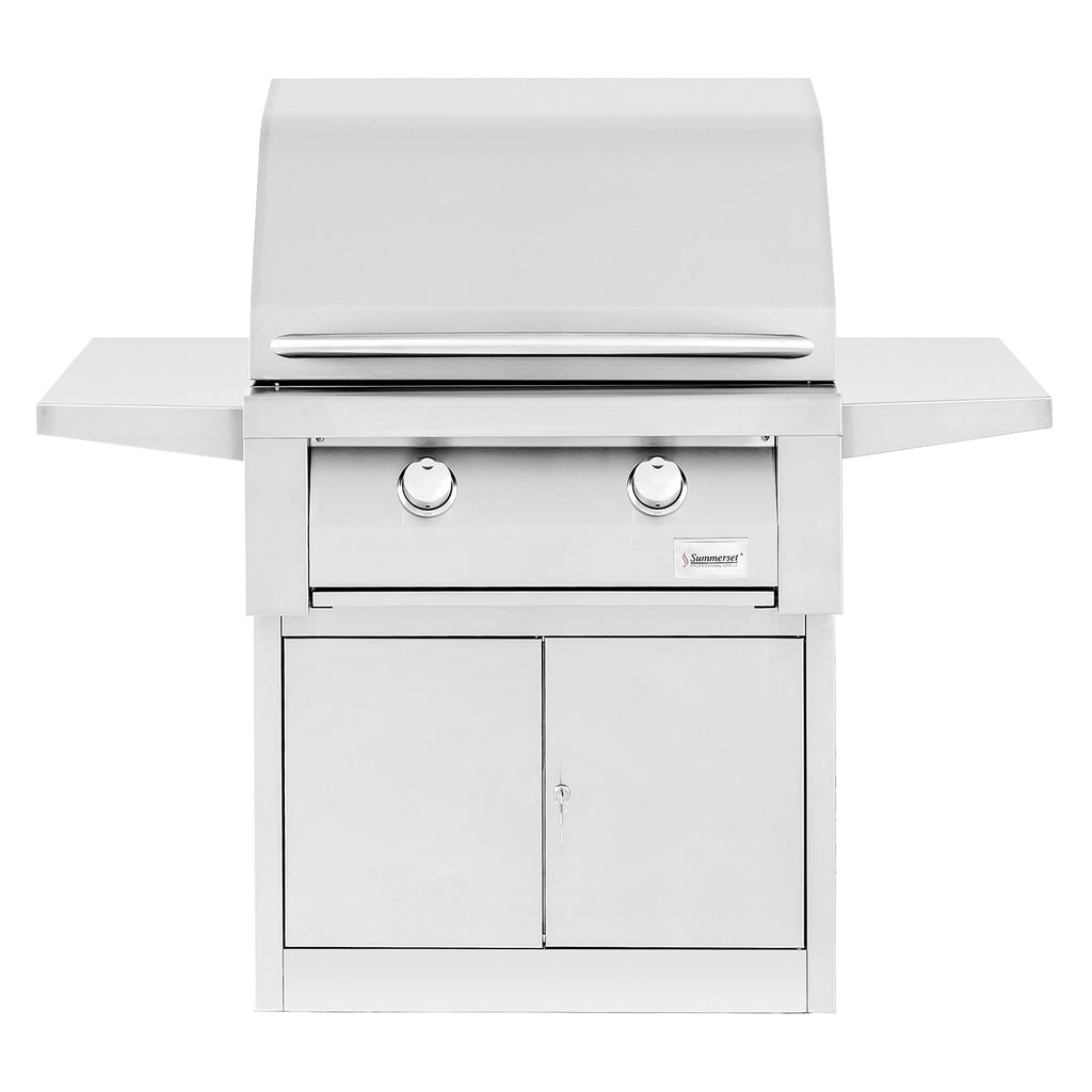 Gas grill with stainless steel lid and two front control knobs