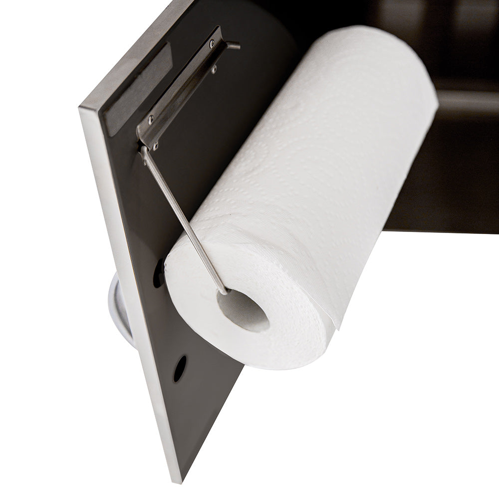 Grill cart side paper towel holder with white roll