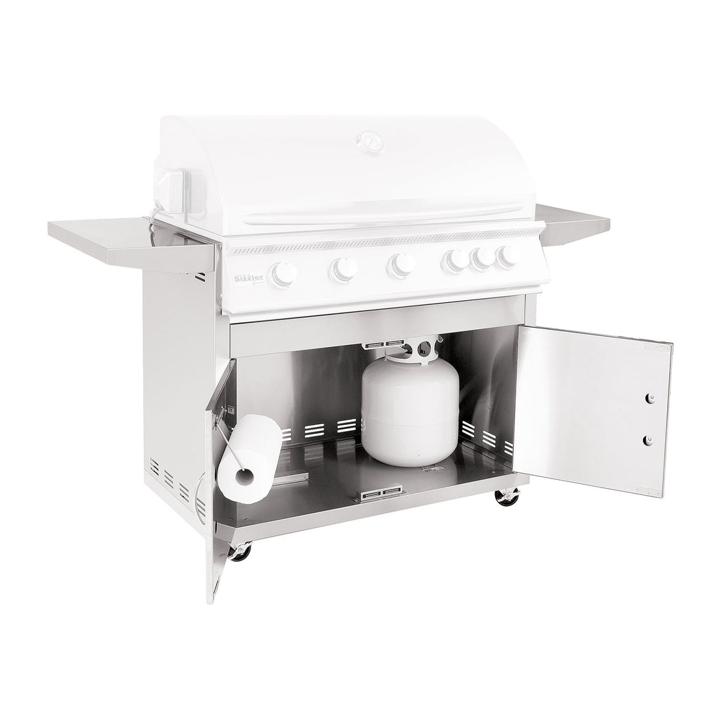 40-inch grill cart with open side cabinet and storage shelf, white finish
