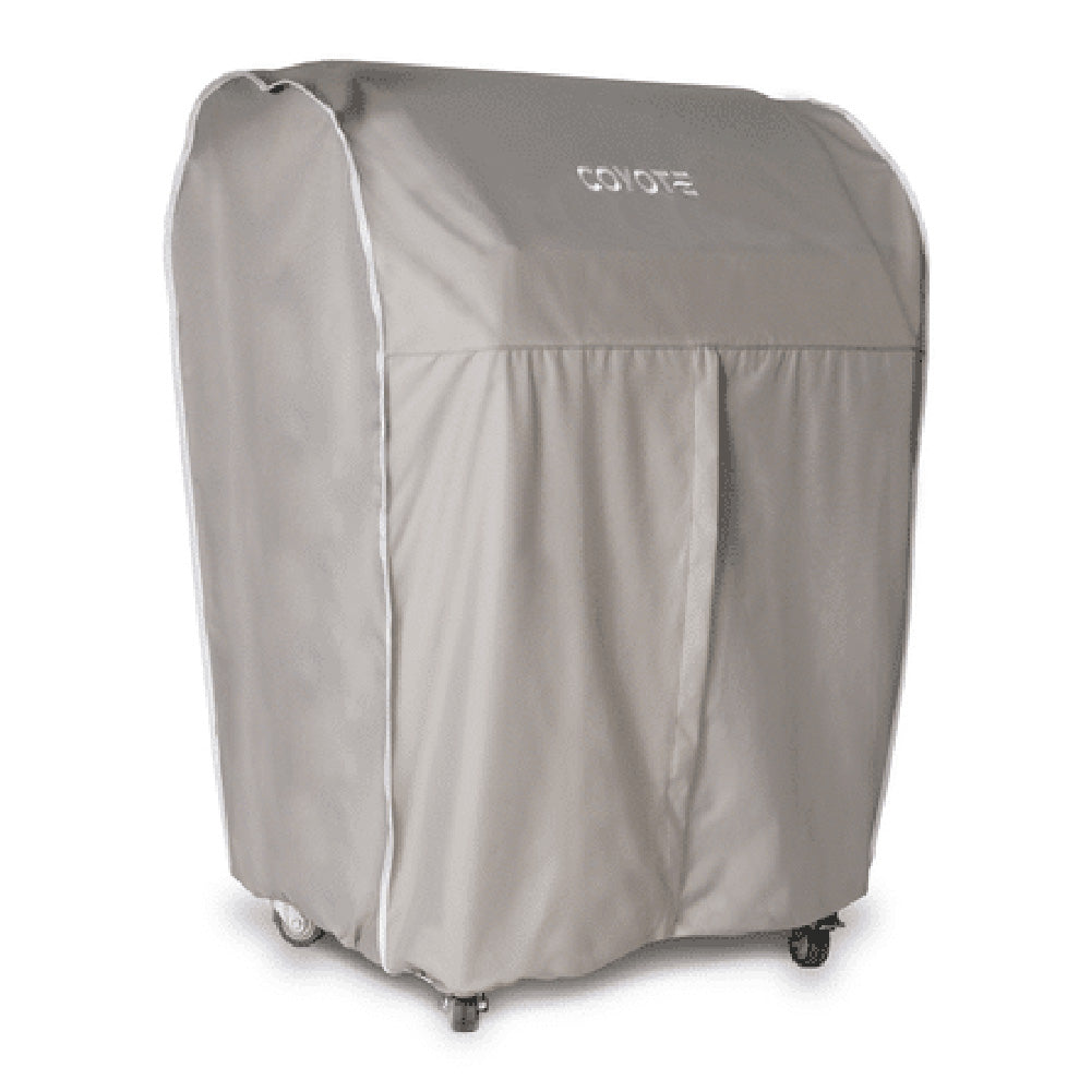 Light gray vinyl grill cover with Coyote logo and drawstring hem