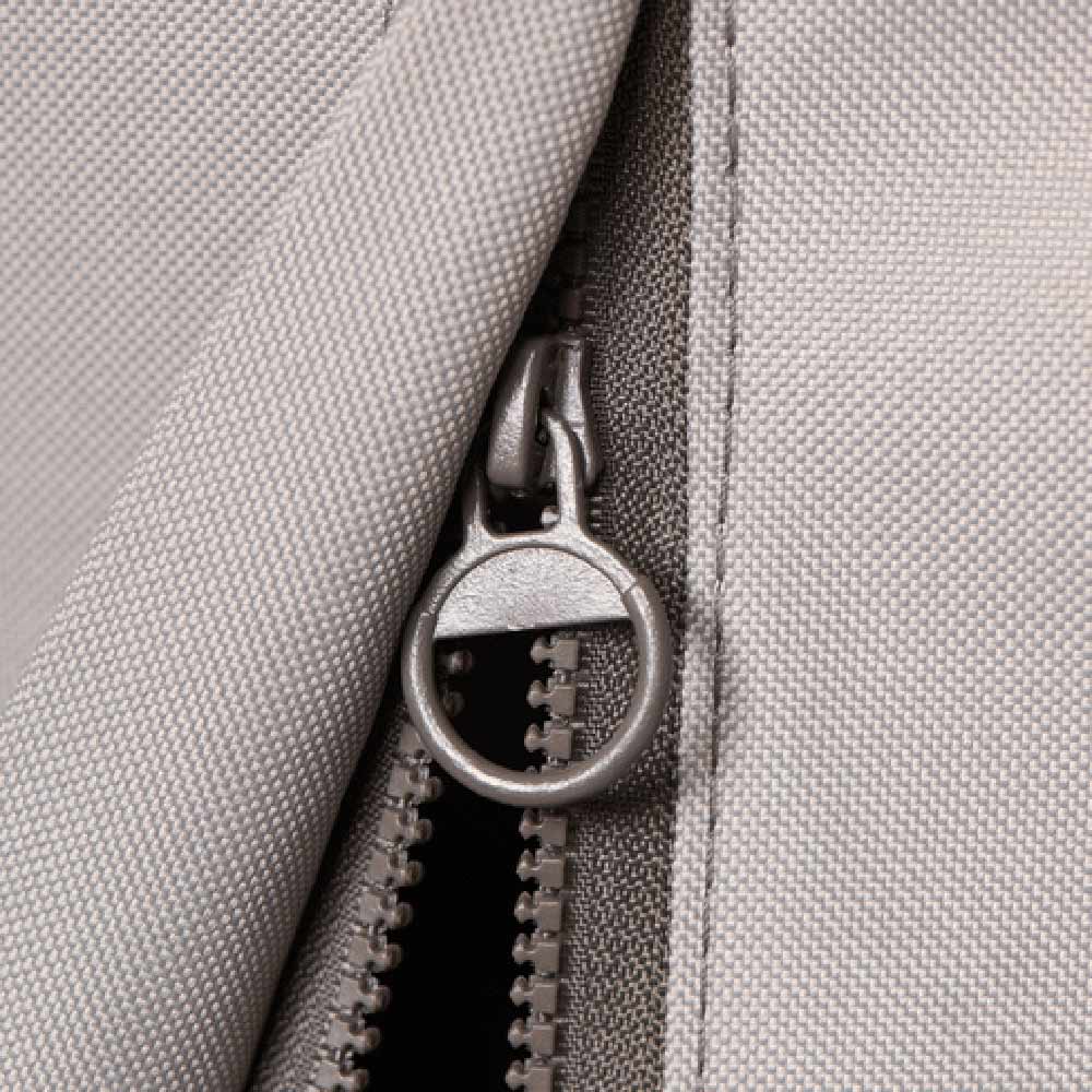 Vinyl grill cover zipper with metal ring pull and cord in light gray