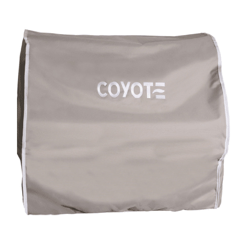 Coyote light gray vinyl grill cover, front view with logo