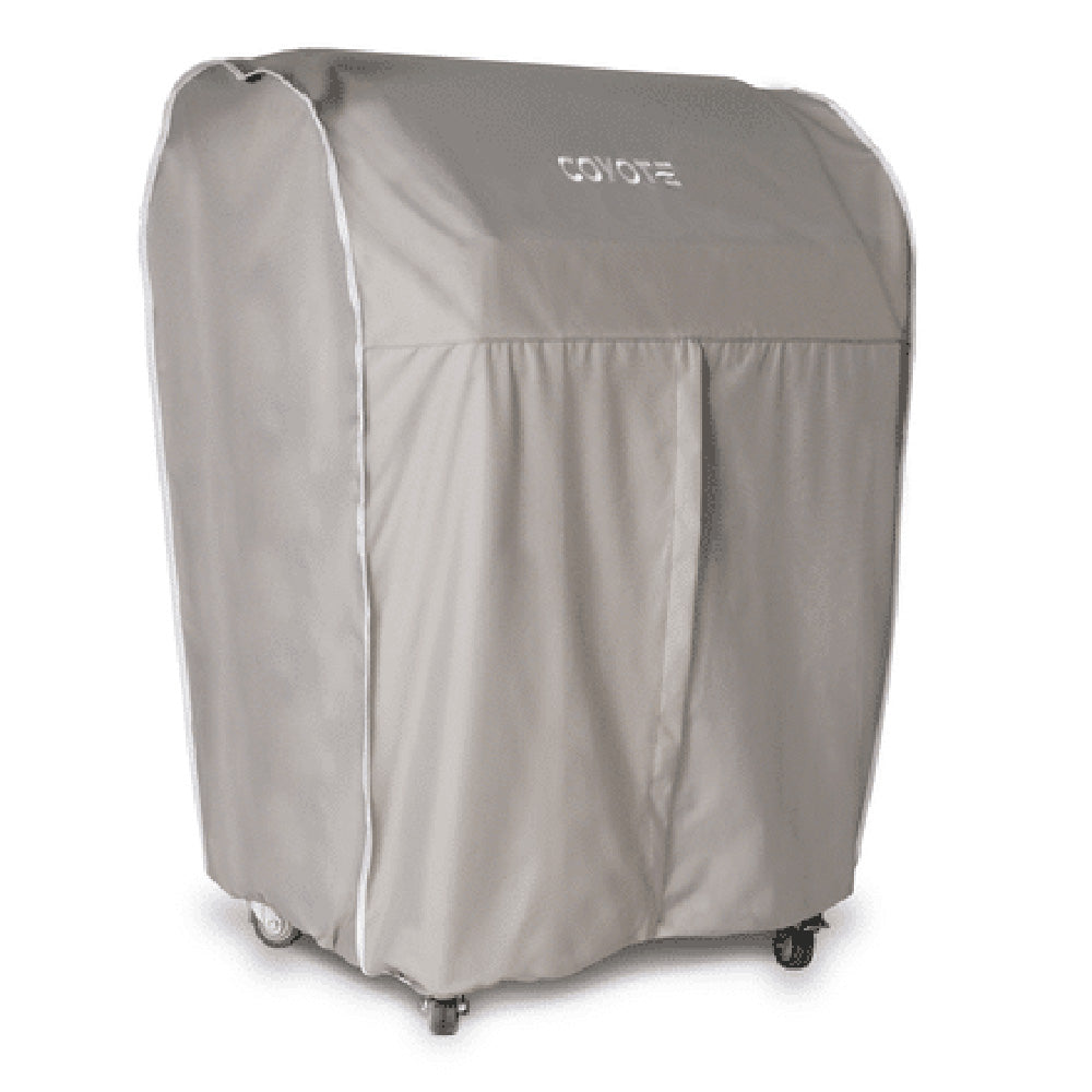 Light gray vinyl grill cover with Coyote logo and fitted hood shape