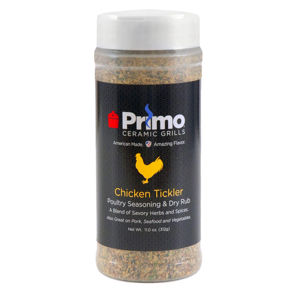 Chicken Tickler seasoning and dry rub in plastic shaker with white cap, 11 oz