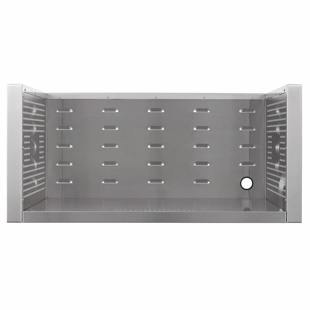 Stainless steel pellet grill insulating jacket shell with vent holes and side panels