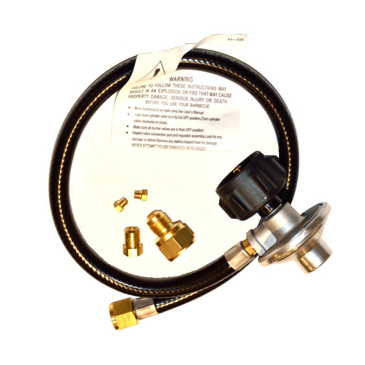 LP conversion kit with black hose, brass fittings, and adapter components for engines