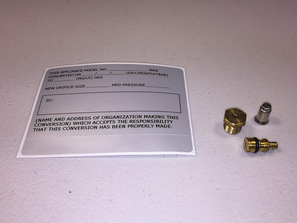 LP conversion kit with brass fittings and metal instruction label
