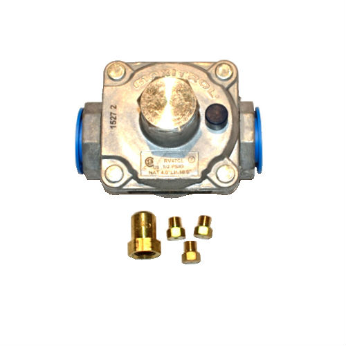 Gas conversion kit valve with brass fittings and blue inlet ports