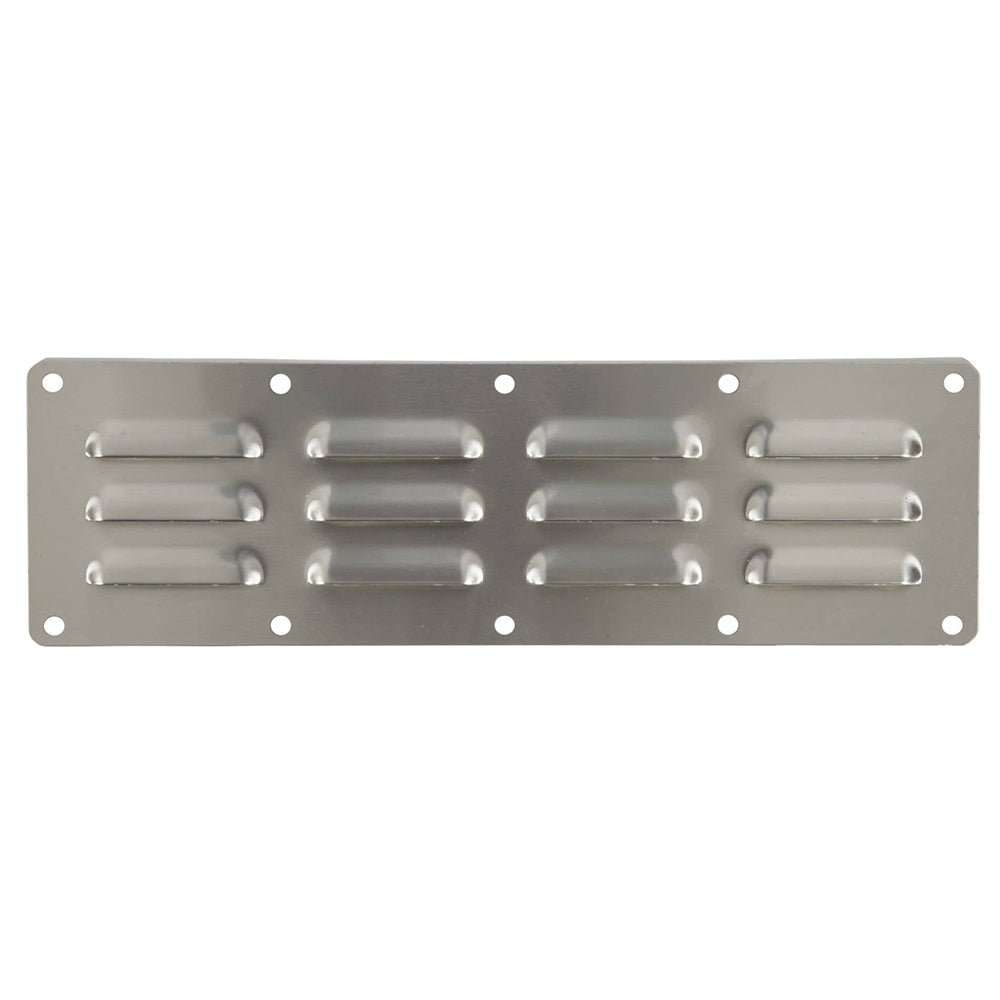 Stainless steel island vent panel with 8 slotted openings and 8 mounting holes