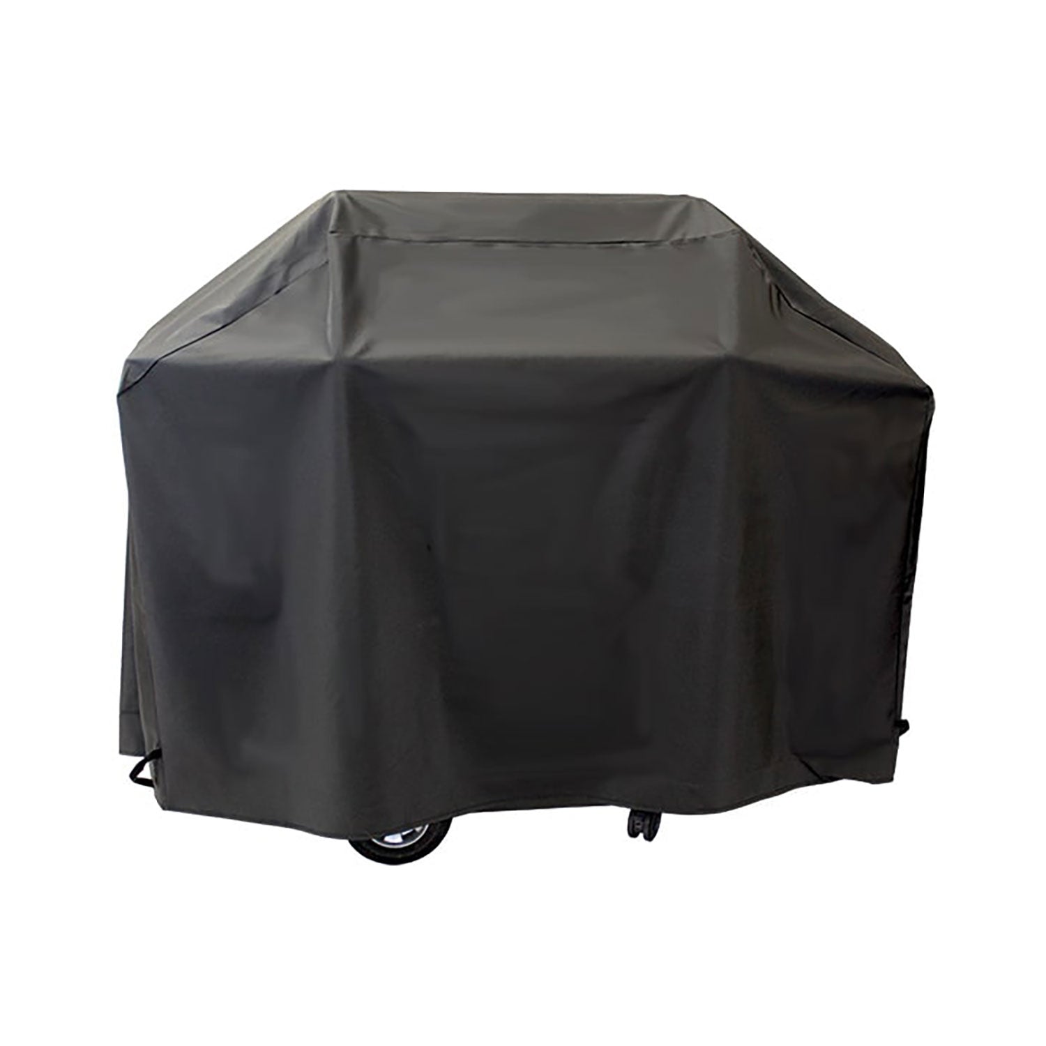 Full-length vinyl grill cover for MHP grills, dark gray, fitted over grill