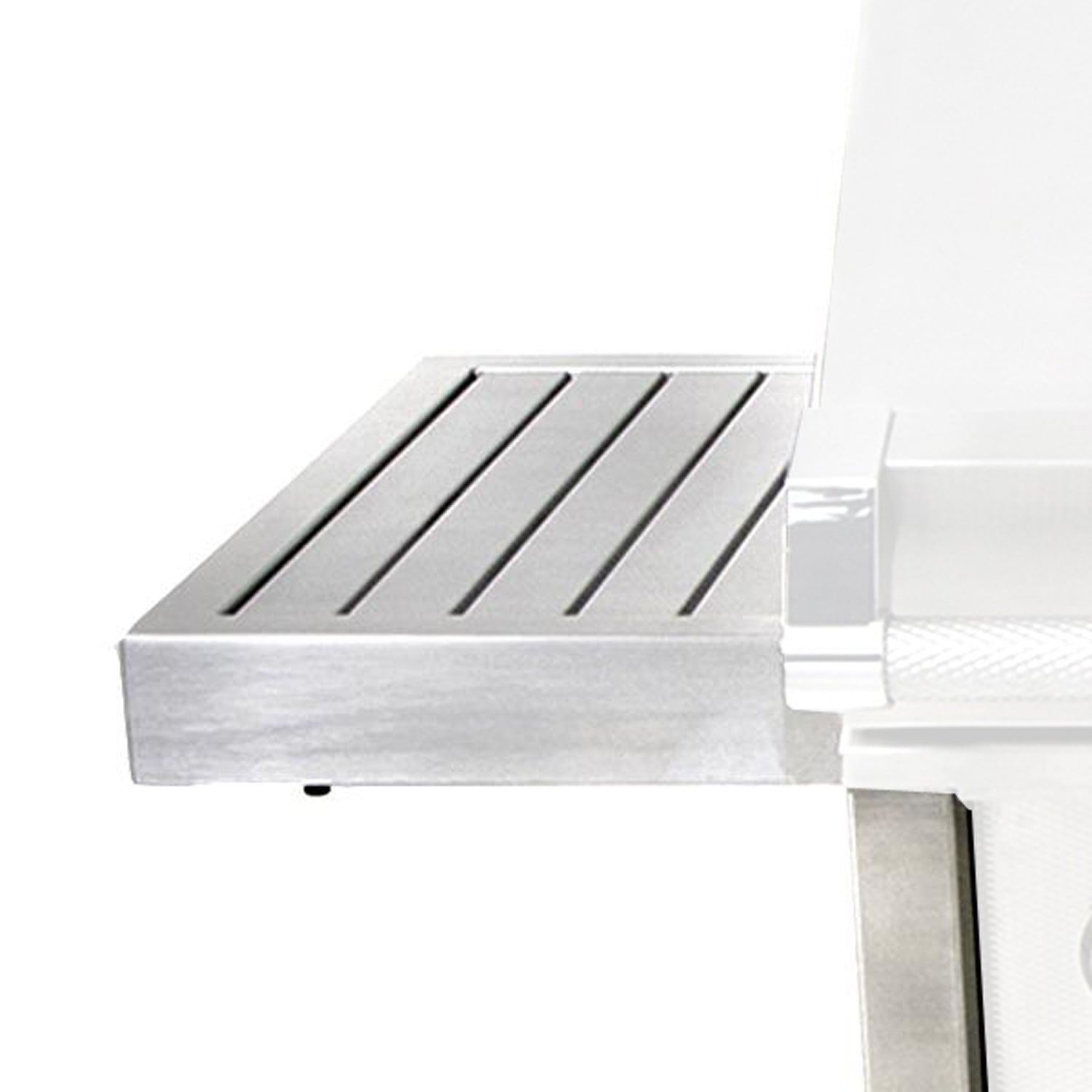 Stainless drawer cart with open top shelf and side rail detail