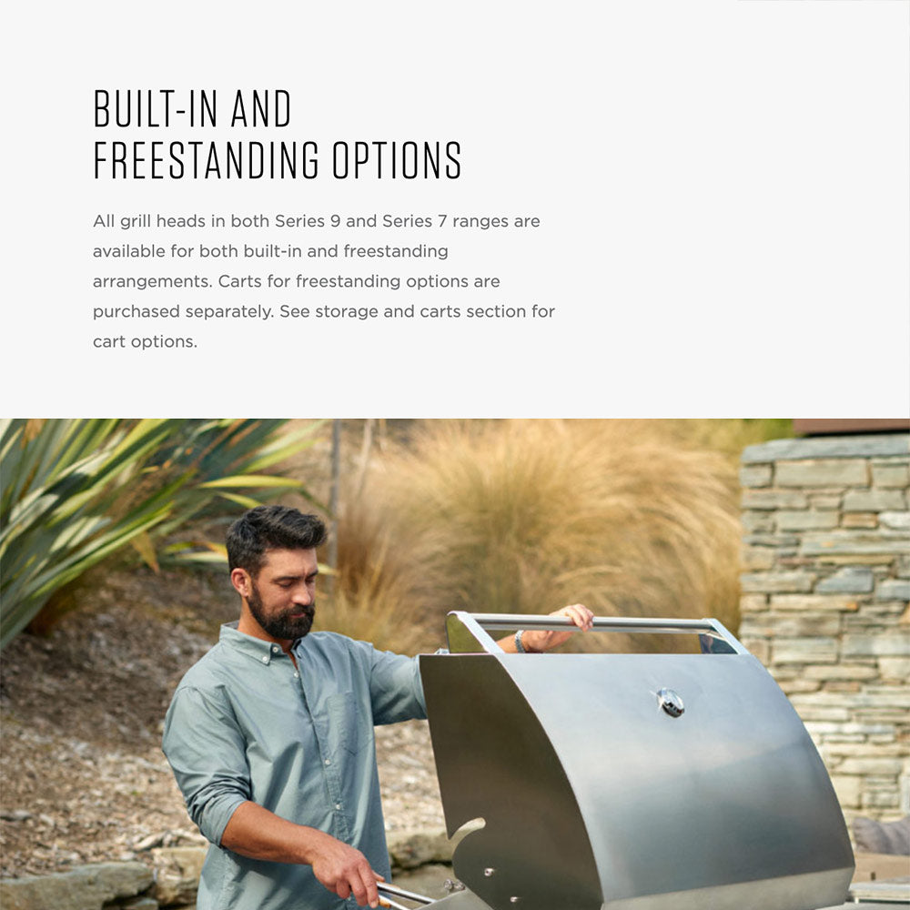 Built-in and freestanding gas grill with stainless hood and control panel