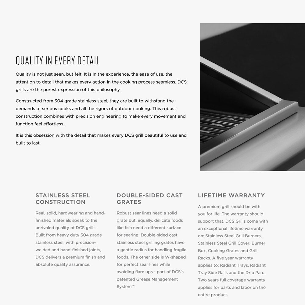 Stainless steel grill grates and inner hood panel detail on freestanding grill
