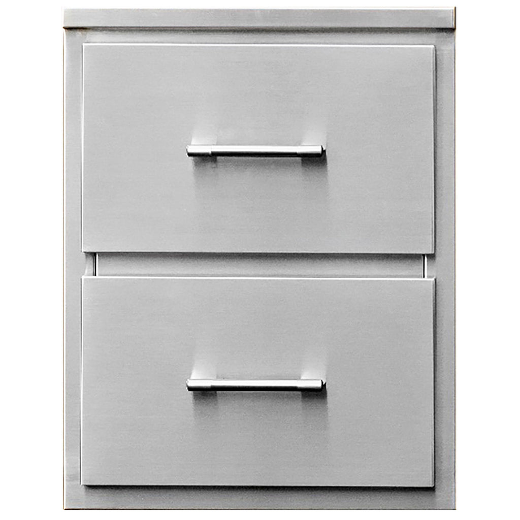 Metal double drawer cabinet with two stacked gray drawers and bar pulls