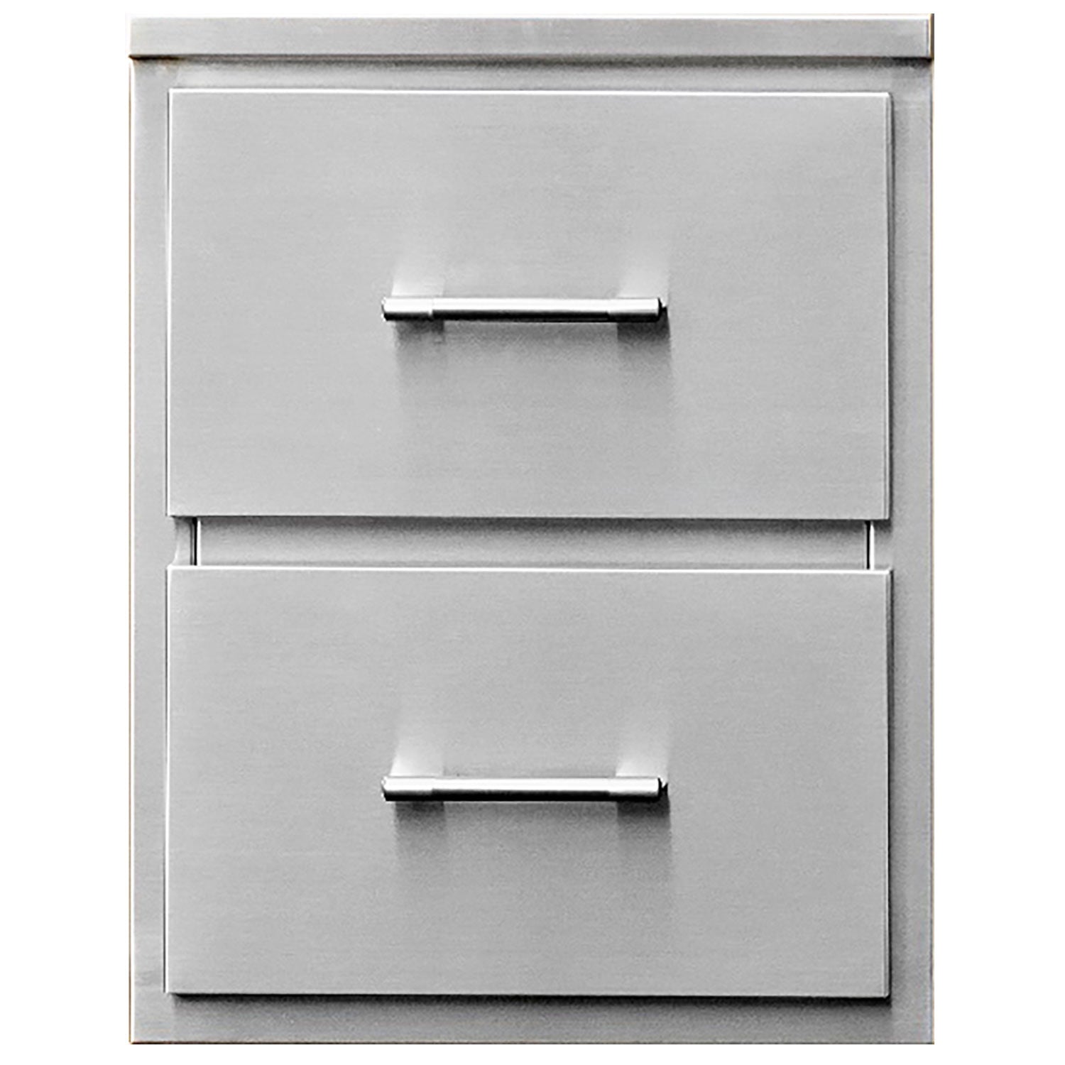 Metal double drawer cabinet with two stacked gray drawers and bar pulls