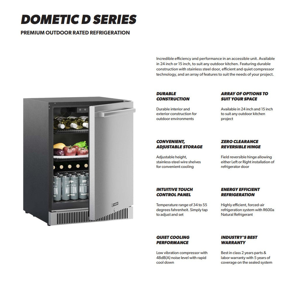 DOMETIC D Series outdoor refrigerator, marketing view showing door and control area