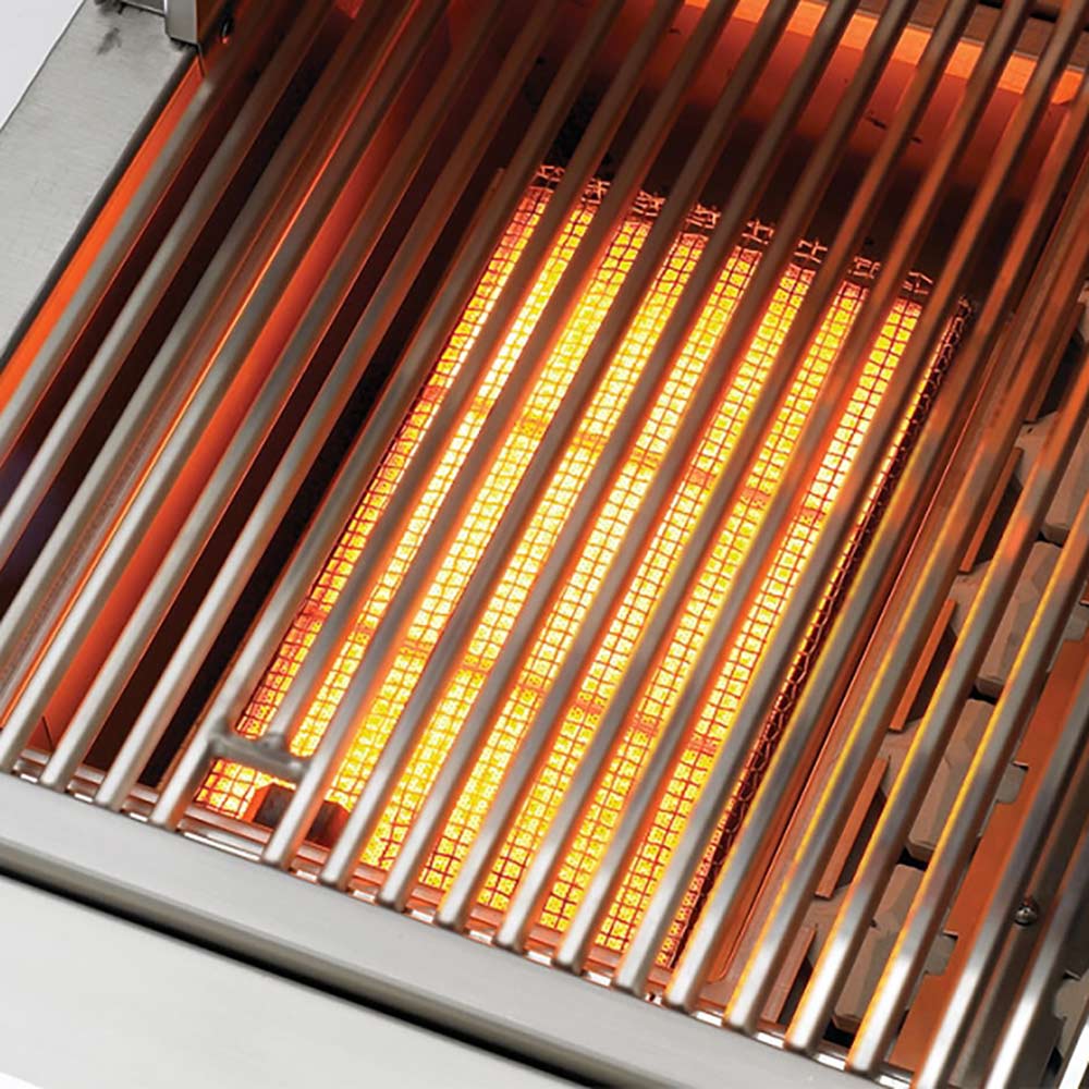 Gas grill infrared searing burner with glowing heating rods