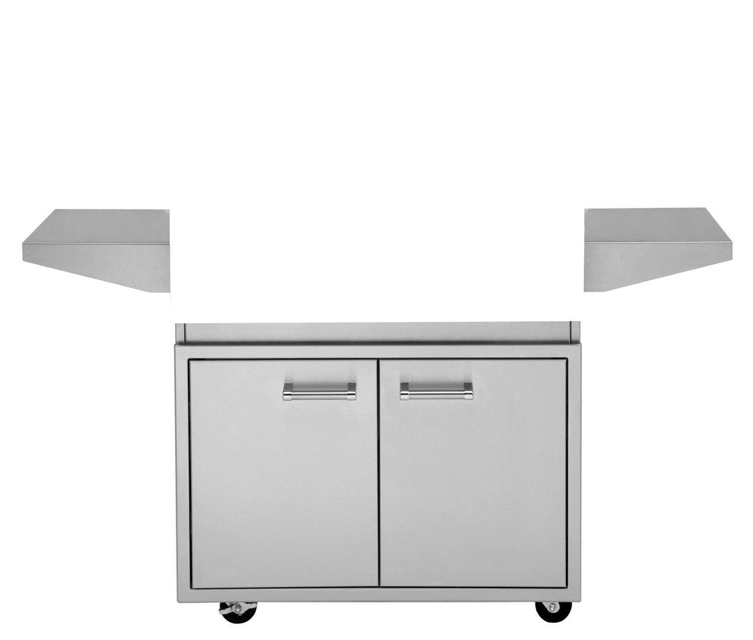 Delta Heat 32-inch grill base with two metal doors and four caster wheels, gray