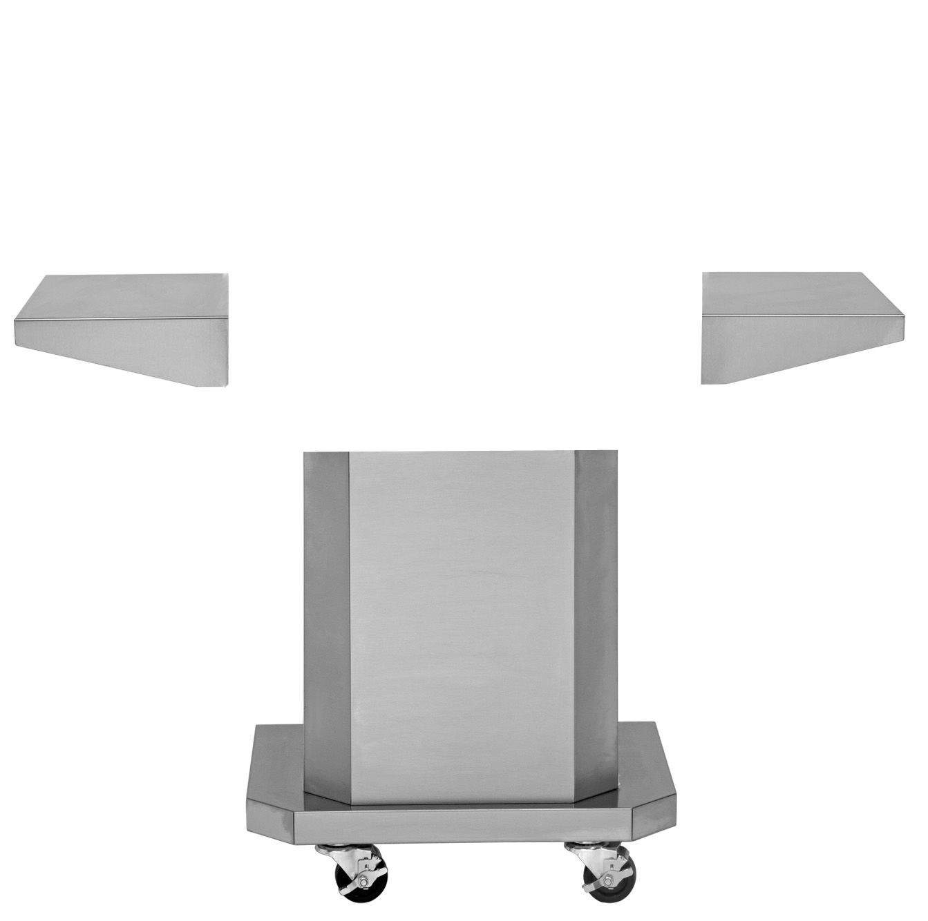 Metal pedestal base with rectangular column and caster wheels