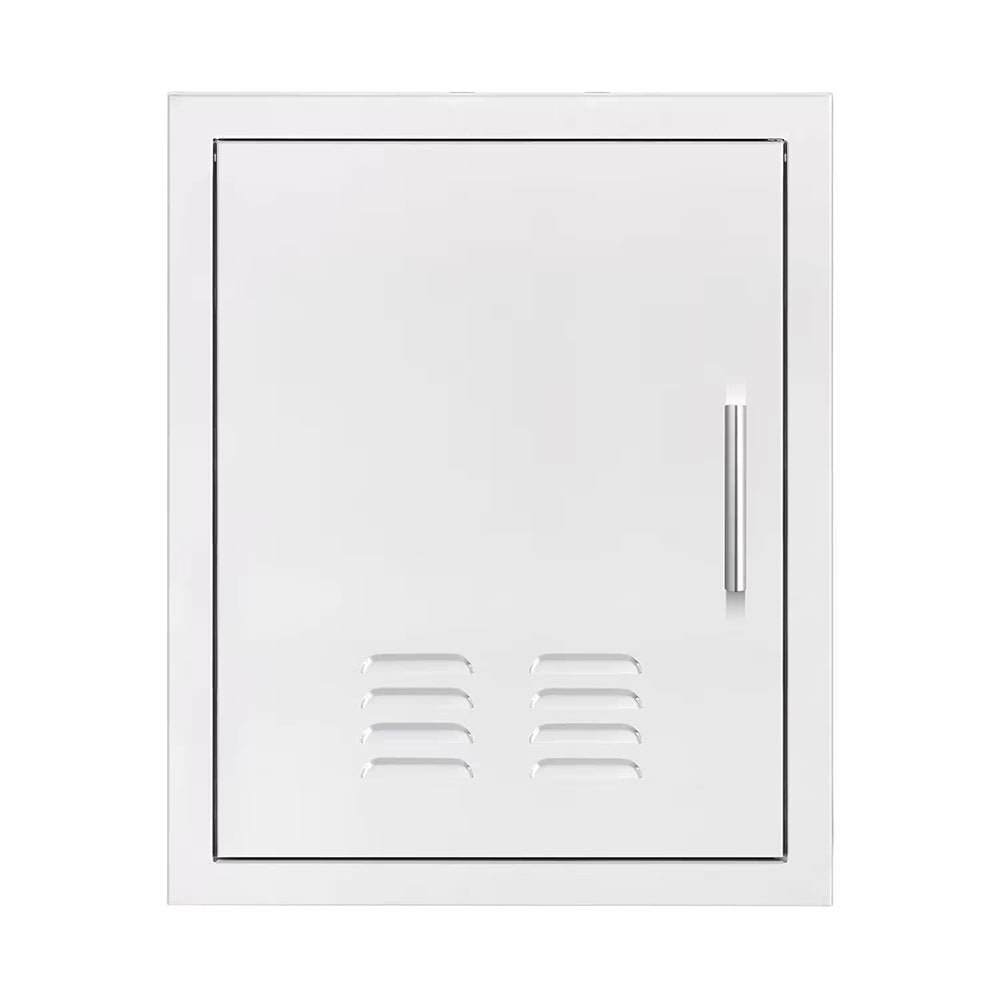 Vented vertical access door with right-side handle and grille vent openings