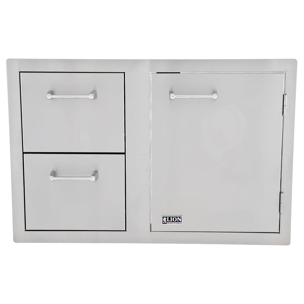 Lion Stainless Steel Door and Drawer Combo with Towel Rack, 33x22-Inches