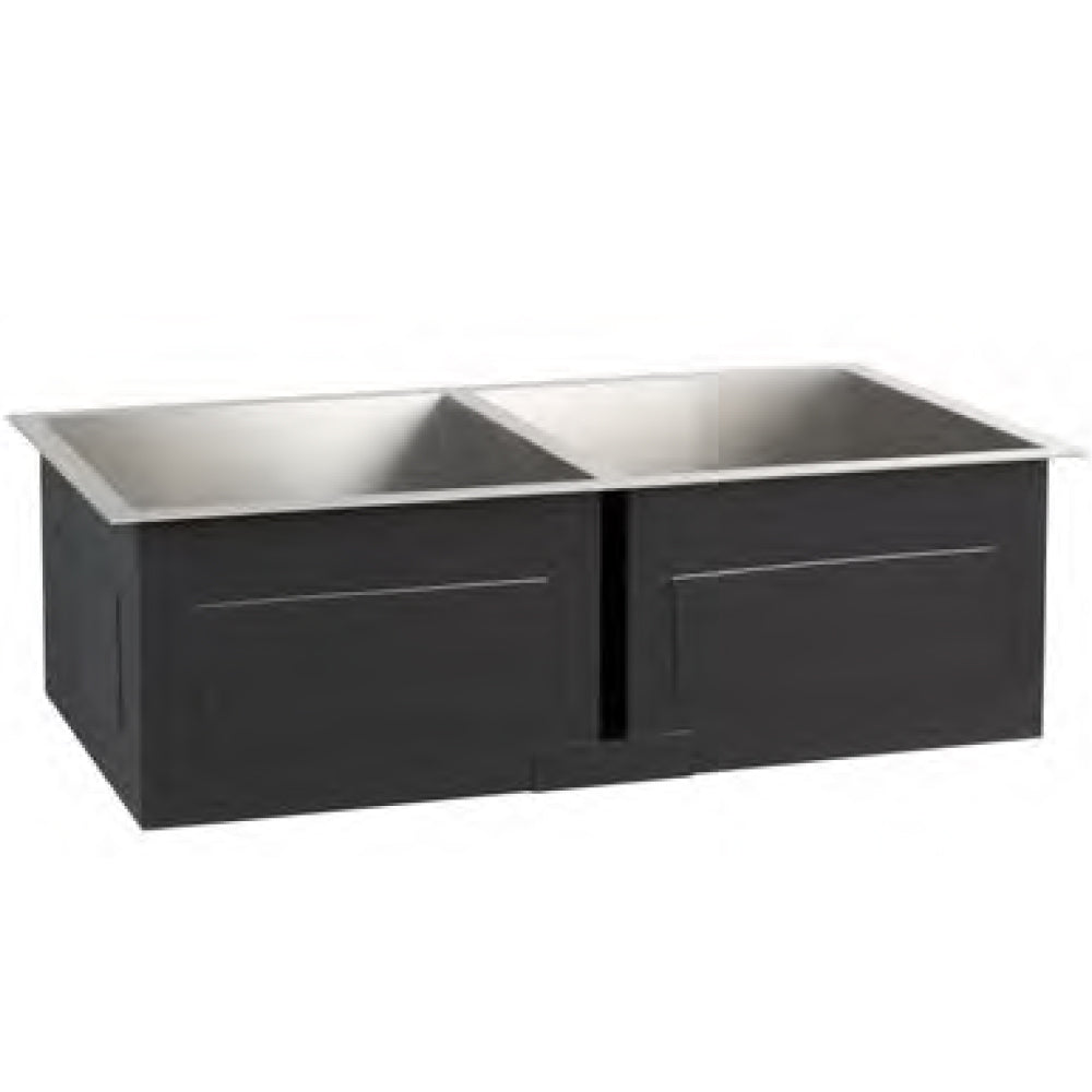 Double stainless steel sink with two basins and center divider