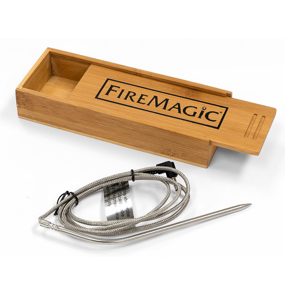 FireMagic bamboo case with connected temperature probe and metal probe tip
